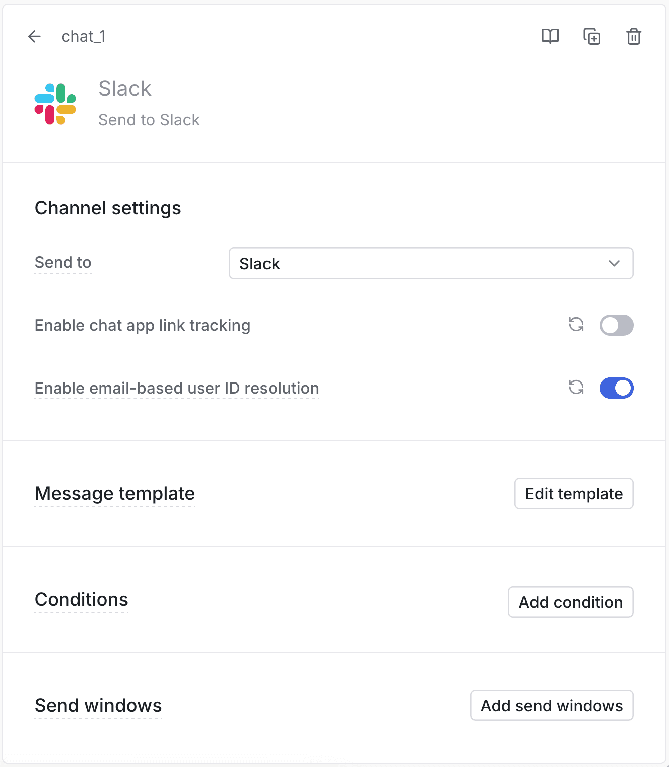 Chat step configuration with email-based user ID resolution setting